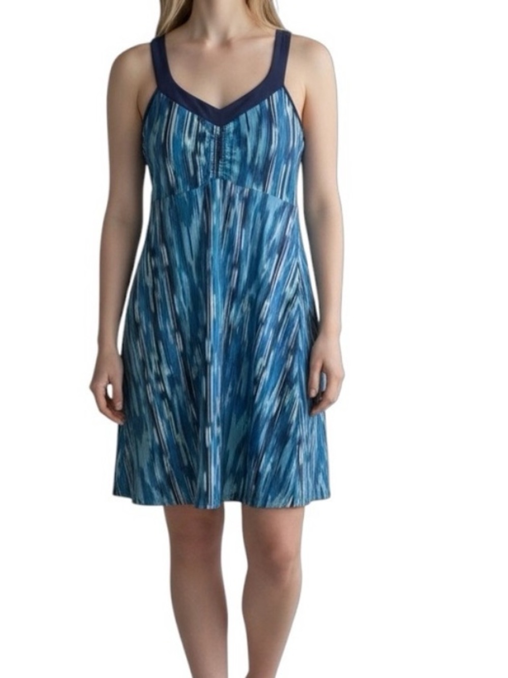 prAna Shauna Blue Print Racerback Dress W Shelf Bra Size XL